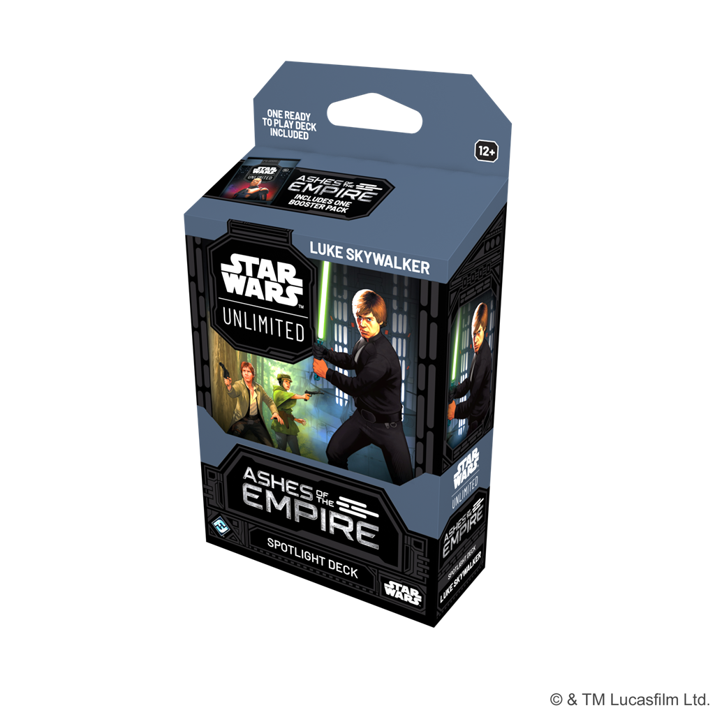 Star Wars Unlimited Ashes of the Empire Luke Skywalker Spotlight Deck doos met kaartspel - vooraanzicht