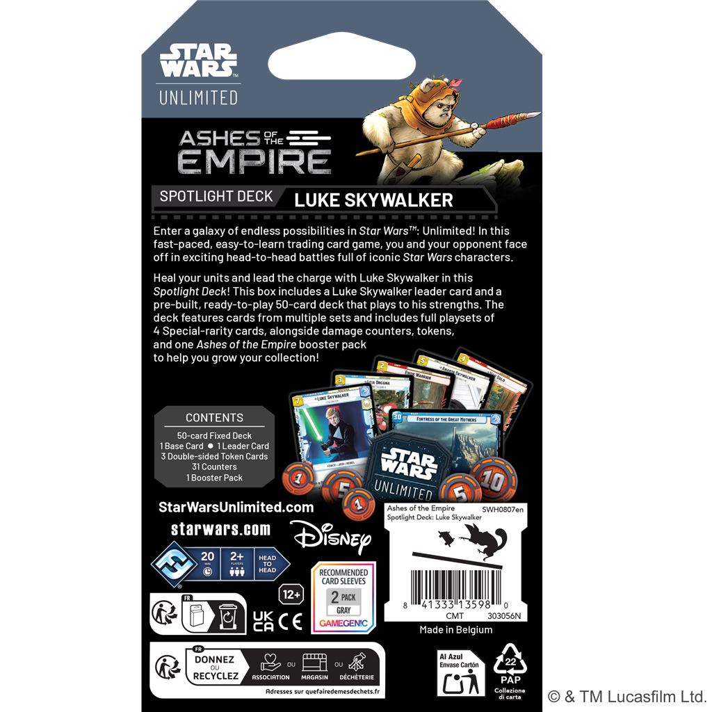 Star Wars Unlimited Ashes of the Empire Luke Skywalker Spotlight Deck doos met kaartspel - zijaanzicht