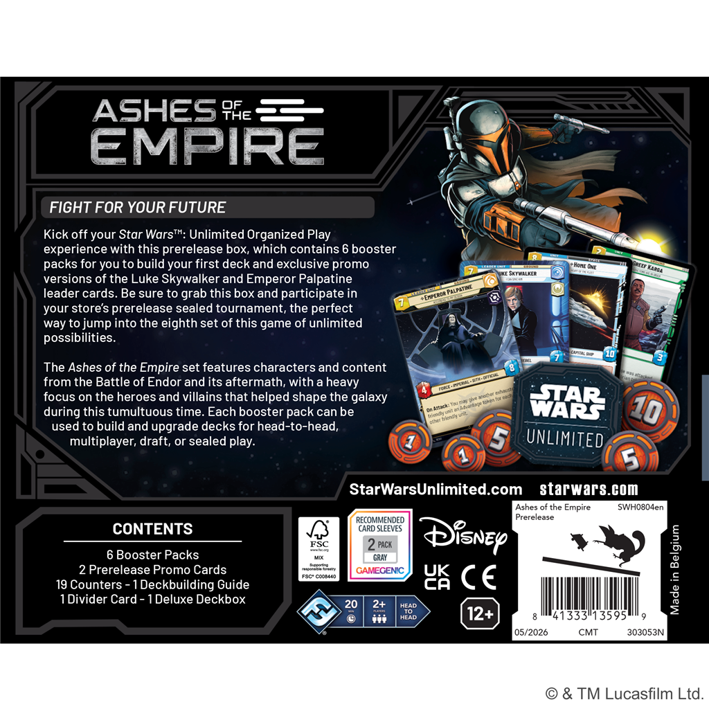 Star Wars Unlimited Ashes of the Empire Prerelease Box met boosterpacks en accessoires voor het TCG-kaartspel - detailfoto