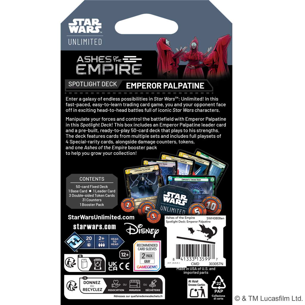 Star Wars Unlimited Ashes of the Empire Spotlight Deck Emperor Palpatine kaartspel verpakking - zijaanzicht