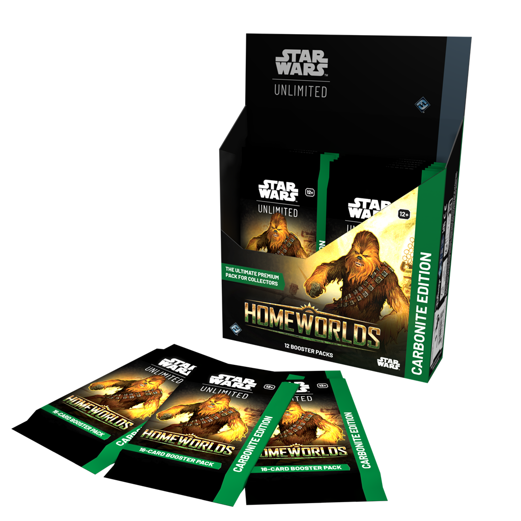 Star Wars Unlimited Homeworlds Carbonite sealed Boosterbox met premium verzamelboosters van Fantasy Flight Games - zijaanzicht