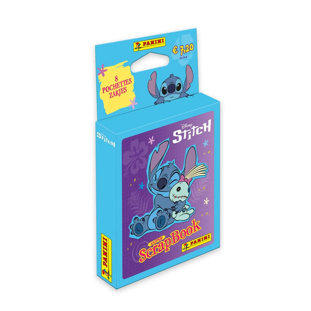 Vooraanzicht van de Panini Stitch Super Scrapbook sticker blister met 8 sticker packs.