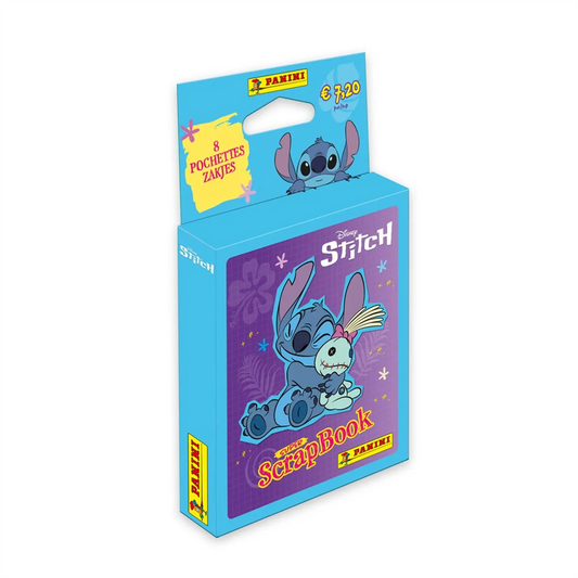 Vooraanzicht van de Panini Stitch Super Scrapbook sticker blister met 8 sticker packs.