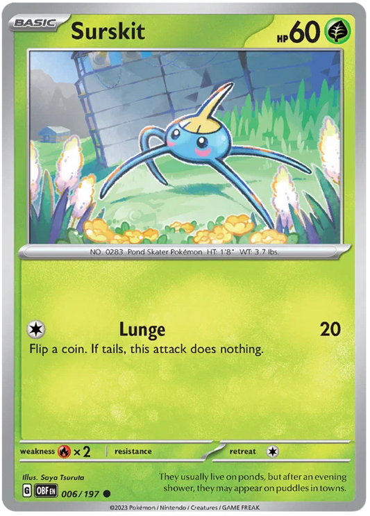 Surskit common kaart #006 uit de Pokémon Obsidian Flames set