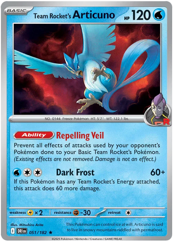 Team Rocket's Articuno Holo Destined Rivals Pokémon kaart nummer 051
