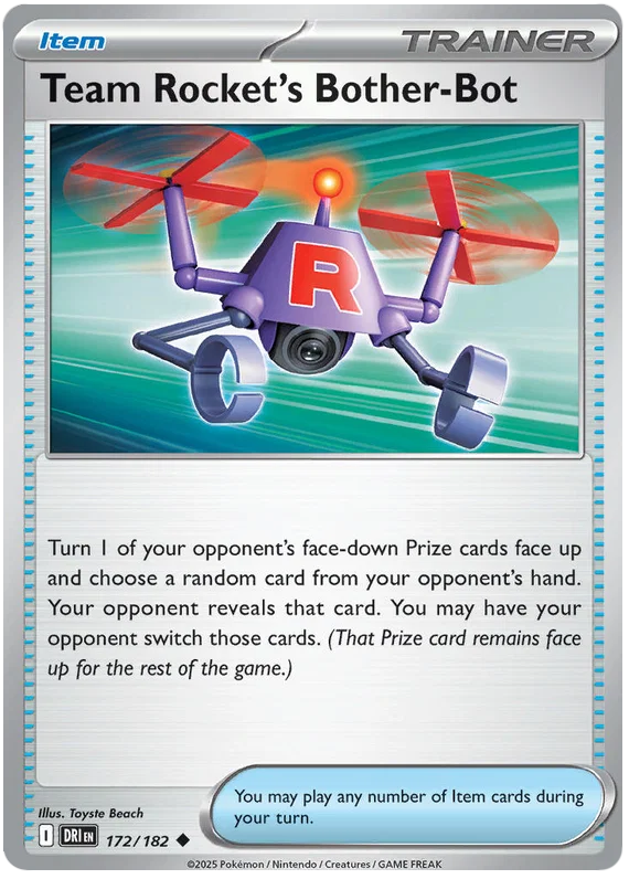 Team Rocket's Bother-Bot common trainerkaart nummer 172 uit de Pokemon Destined Rivals set