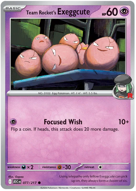 Team Rocket's Exeggcute common Pokémon kaart nummer 077 uit de Ascended Heroes set