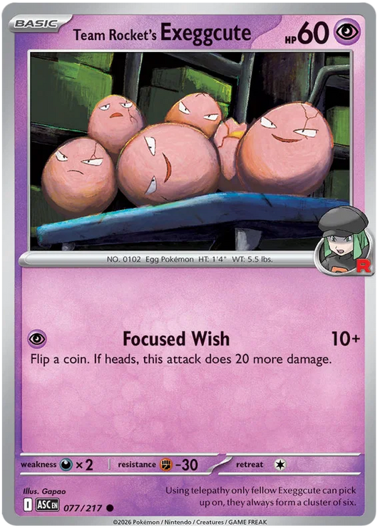 Team Rocket's Exeggcute common Pokémon kaart nummer 077 uit de Ascended Heroes set