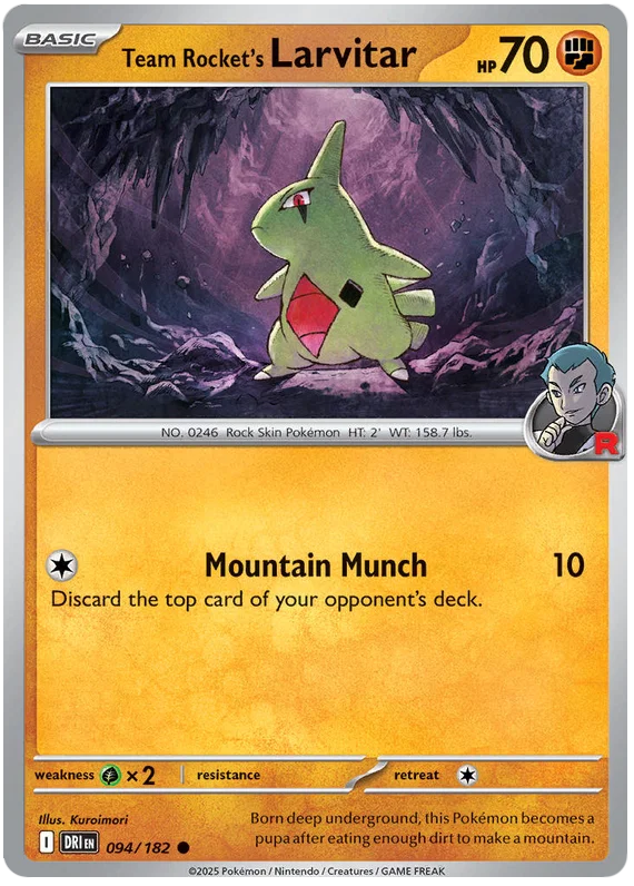 Team Rocket's Larvitar common #094 uit de Pokémon Destined Rivals set
