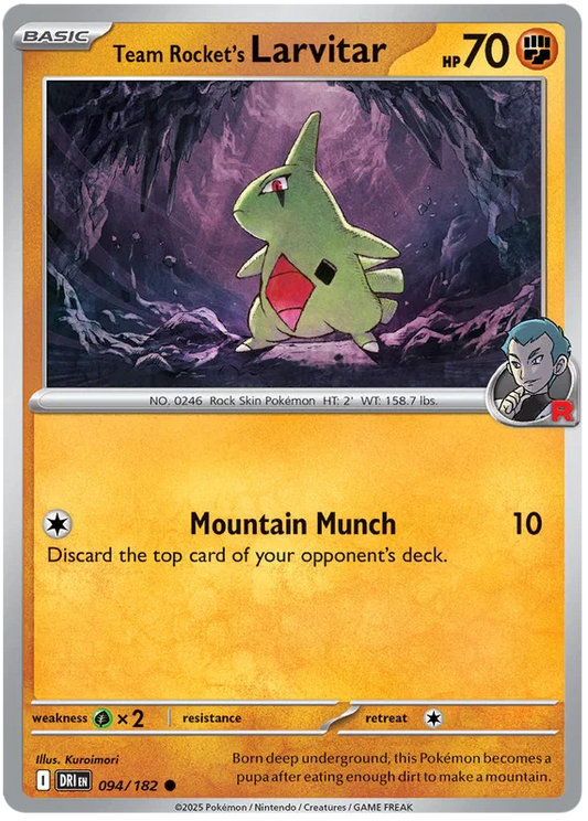 Team Rocket's Larvitar common #094 uit de Pokémon Destined Rivals set