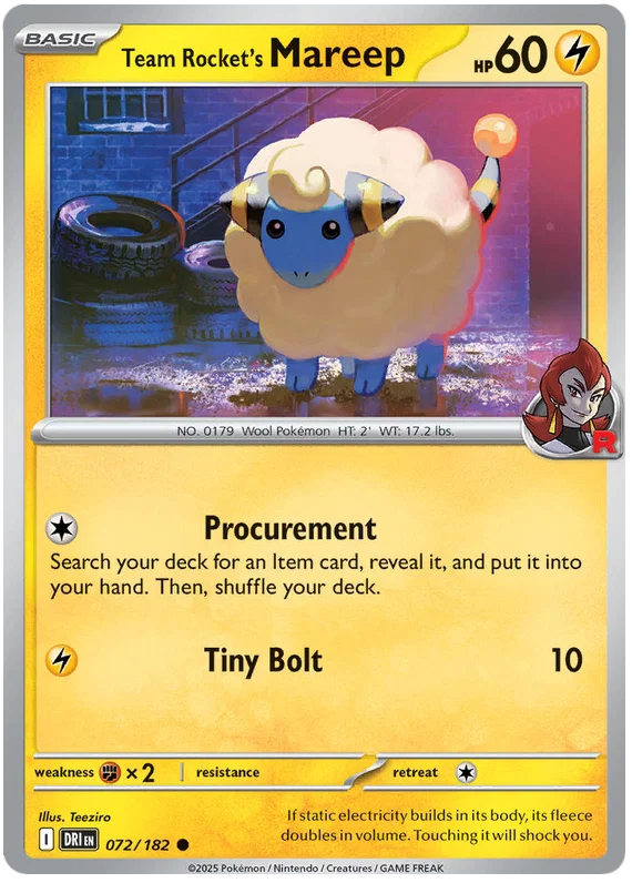Team Rocket's Mareep common kaart #072 uit de Pokémon Destined Rivals set