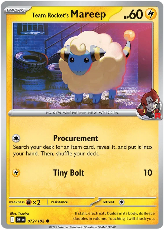 Team Rocket's Mareep common kaart #072 uit de Pokémon Destined Rivals set