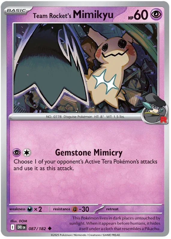 Team Rocket's Mimikyu common Pokémon kaart nummer 087 uit de Destined Rivals set