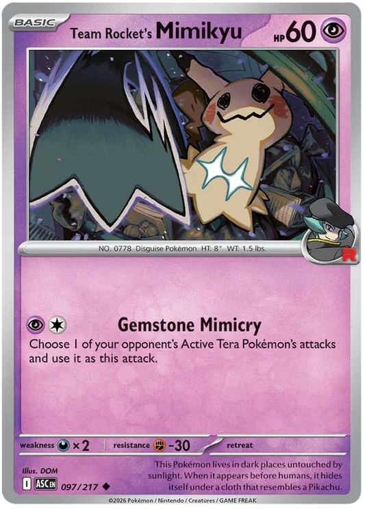 Team Rocket's Mimikyu #097 common Pokémon kaart uit Ascended Heroes