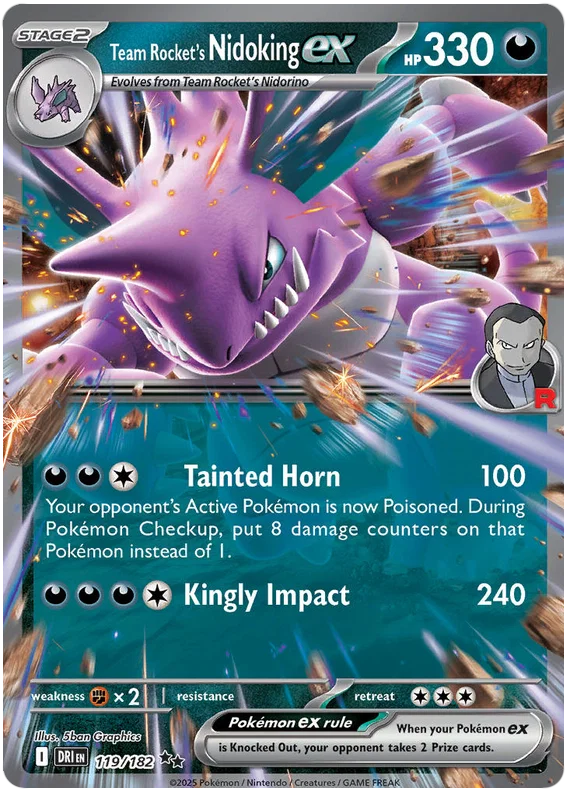 Team Rocket's Nidoking ex kaart #119 uit de Pokémon Destined Rivals set