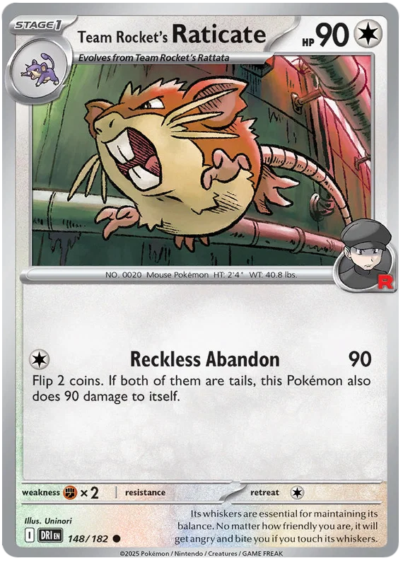 Team Rocket's Raticate common kaart #148 uit de Pokémon Destined Rivals set