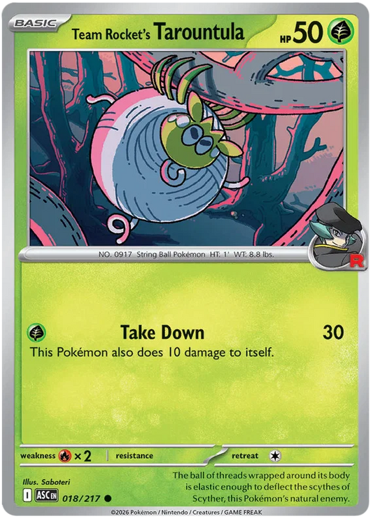 Team Rocket's Tarountula common kaart uit de Kayou Ascended Heroes set, kaartnummer 018