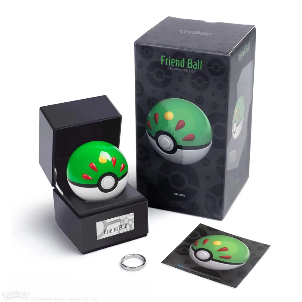 The Wand Company Pokémon Friend Ball Replica in verlichte displaybox met metalen schaal - detailfoto