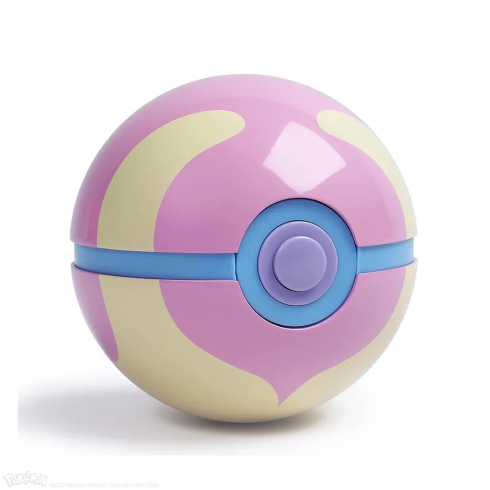 The Wand Company Pokémon Heal Ball Replica in metalen displaybox met verlichting - zijaanzicht