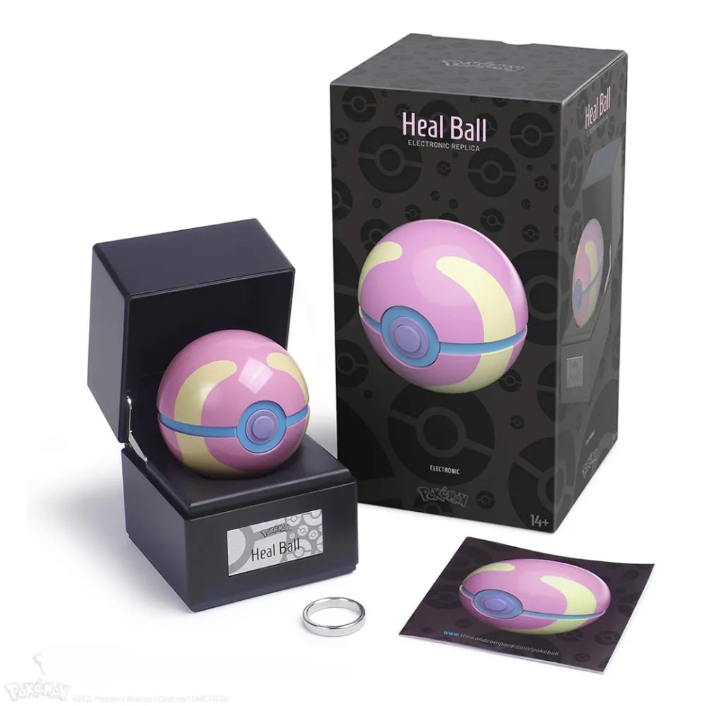 The Wand Company Pokémon Heal Ball Replica in metalen displaybox met verlichting - detailfoto