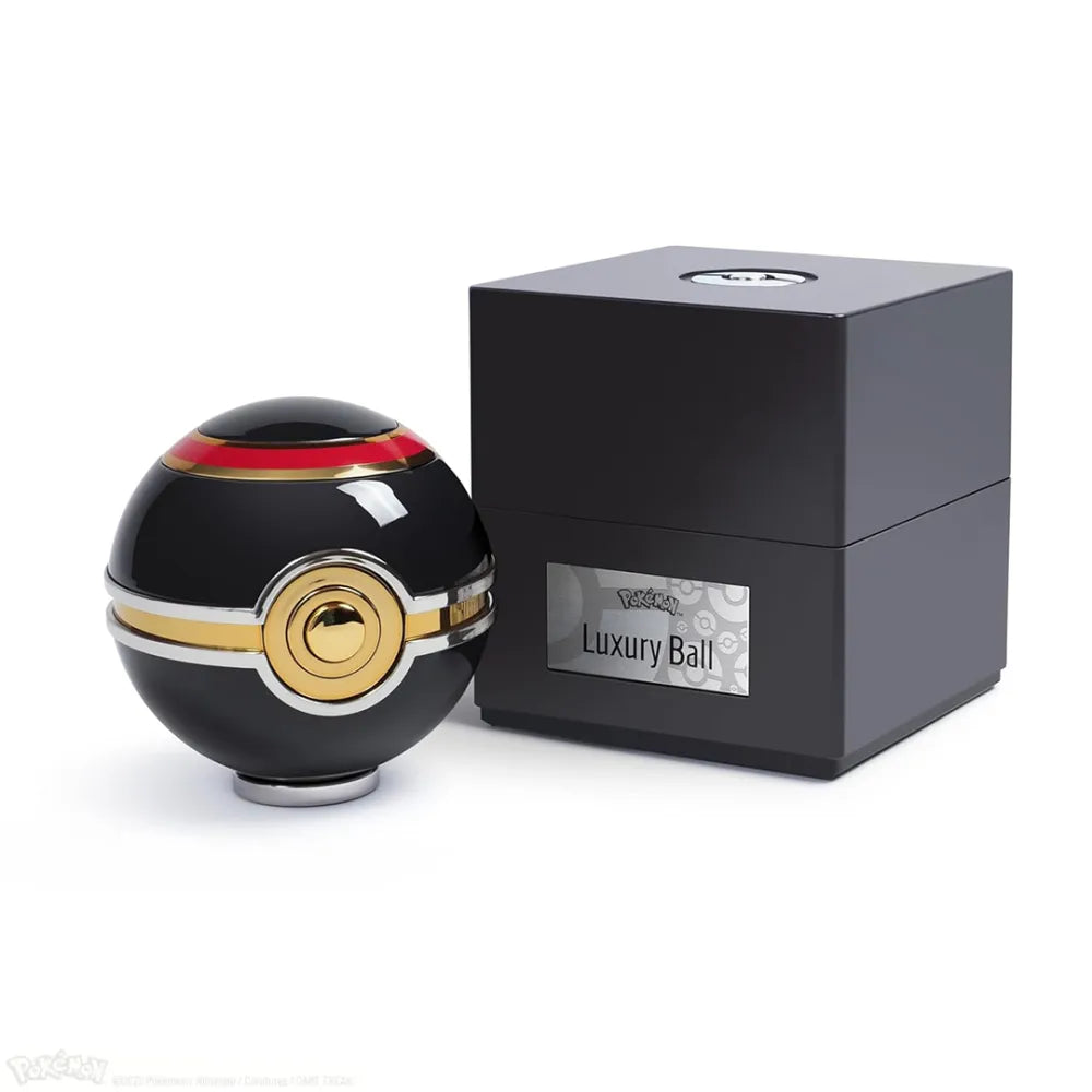 The Wand Company Pokémon Luxury Ball Replica in verlichte presentatiecase met metalen afwerking - vooraanzicht