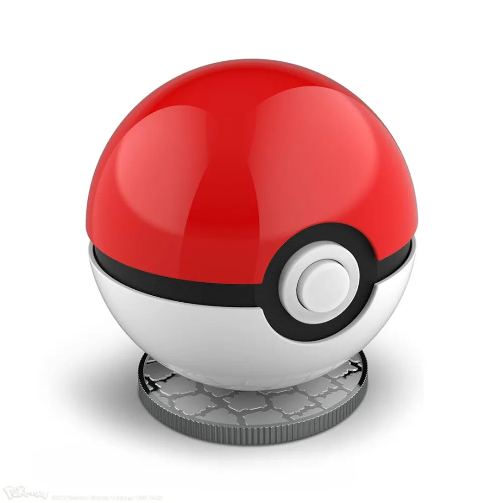 The Wand Company Pokémon Mini Poké Ball Replica gemaakt van metaal met display stand - zijaanzicht