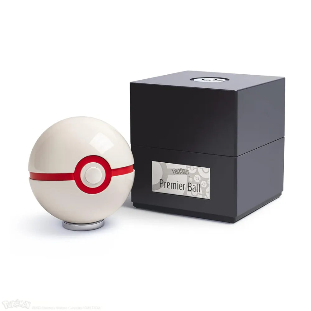 The Wand Company Pokémon Premier Ball Replica in luxe verlichte presentatiecase met metalen afwerking - vooraanzicht