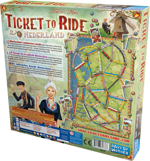 Ticket to Ride Nederland uitbreiding bordspel met plattegrond, bruggen en toltokens