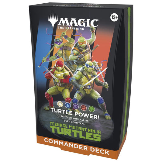 Magic: The Gathering Teenage Mutant Ninja Turtles Commander Deck Turtle Power met deckbox, kaarten en tokens.