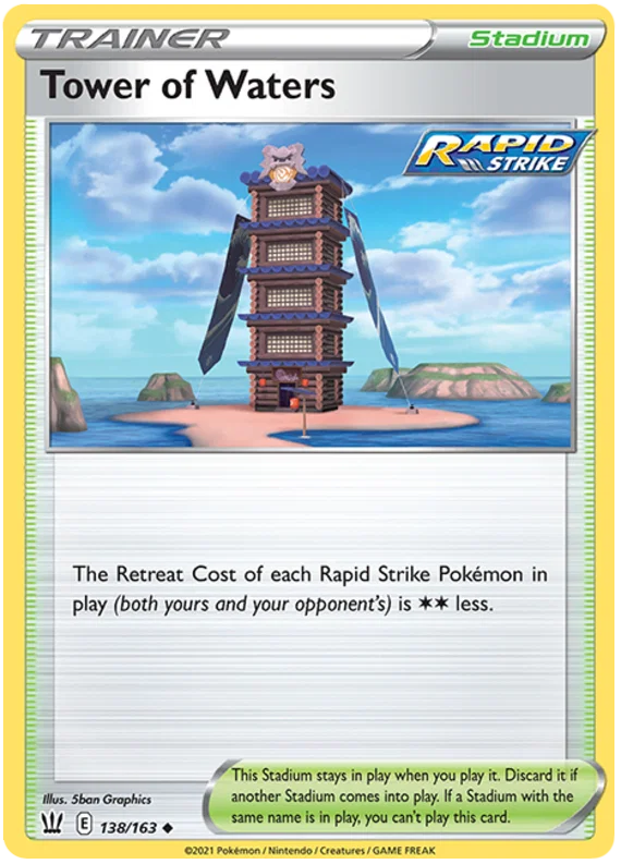 Tower of Waters 138/163 uncommon trainer stadium kaart uit de Pokémon TCG uitbreiding Battle Styles