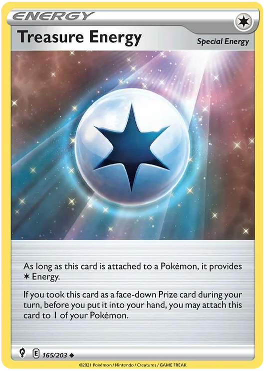 Treasure Energy trainer kaart uit Pokémon Evolving Skies – losse common kaart voor je Pokémon verzameling