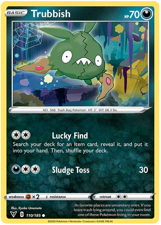 Trubbish 110/185 common Pokémon kaart uit de Vivid Voltage set met Sludge Toss aanval