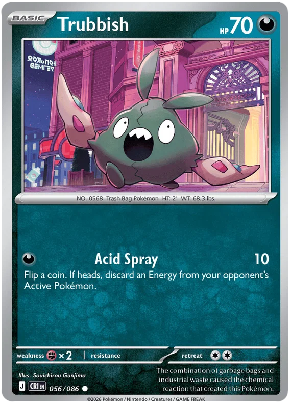 Trubbish common Pokémon kaart uit de Chaos Rising set, kaartnummer 056/106