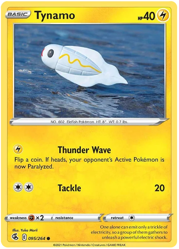Tynamo Pokémon kaart – Fusion Strike common kaart van elektrische Pokémon voor verzamelaars
