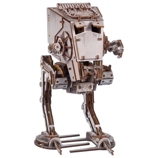 UGears AT-ST Walker Star Wars mechanisch houten bouwpakket miniatuur in verpakking - zijaanzicht