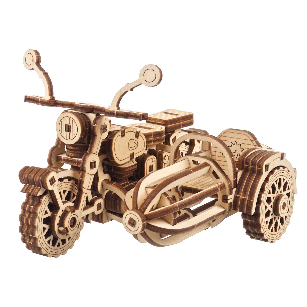 Ugears Hagrid's Flying Motorbike modelbouw houten 3D puzzel met zijspan uit Harry Potter collectie - vooraanzicht