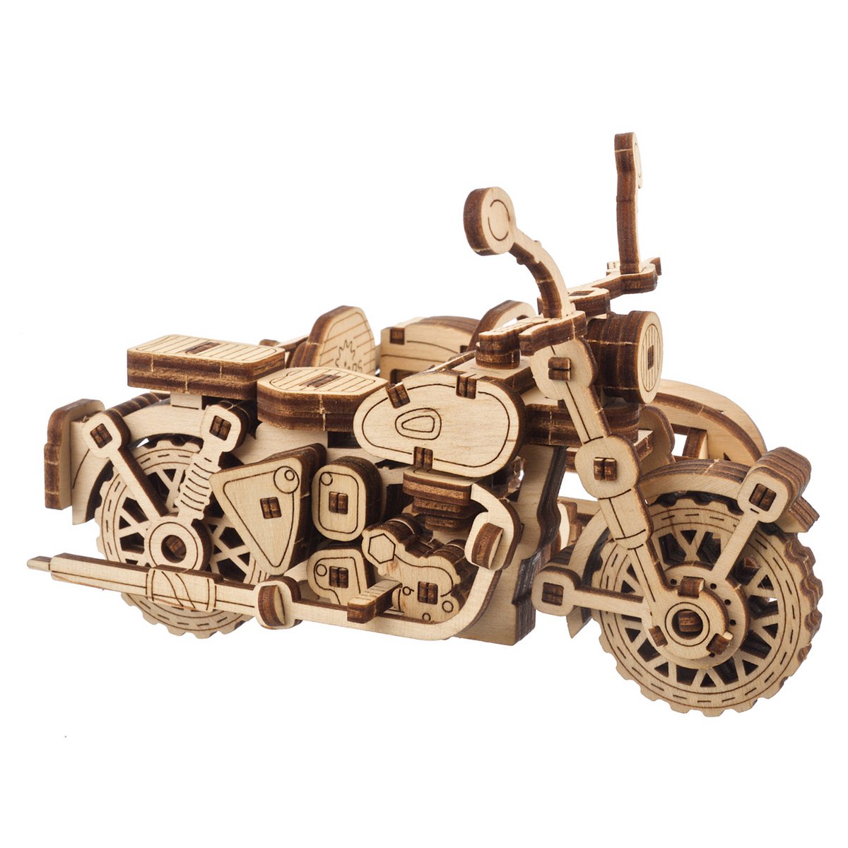 Ugears Hagrid's Flying Motorbike modelbouw houten 3D puzzel met zijspan uit Harry Potter collectie - zijaanzicht