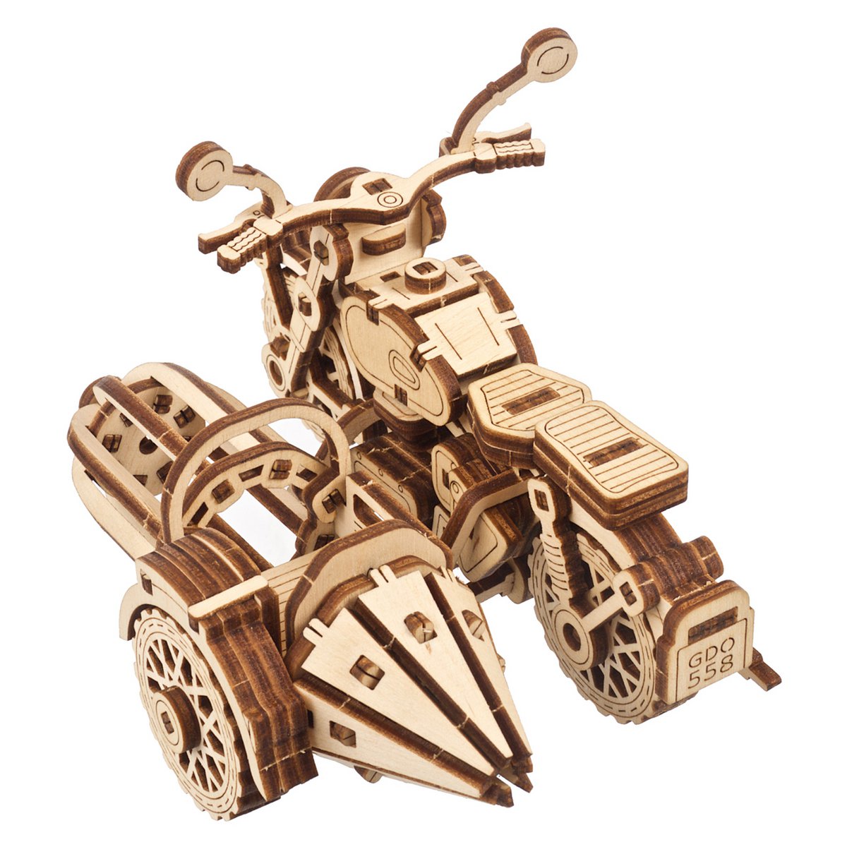Ugears Hagrid's Flying Motorbike modelbouw houten 3D puzzel met zijspan uit Harry Potter collectie - achteraanzicht