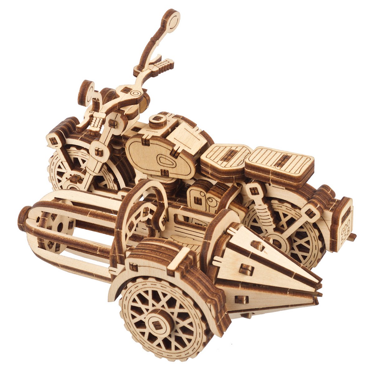 Ugears Hagrid's Flying Motorbike modelbouw houten 3D puzzel met zijspan uit Harry Potter collectie - vooraanzicht