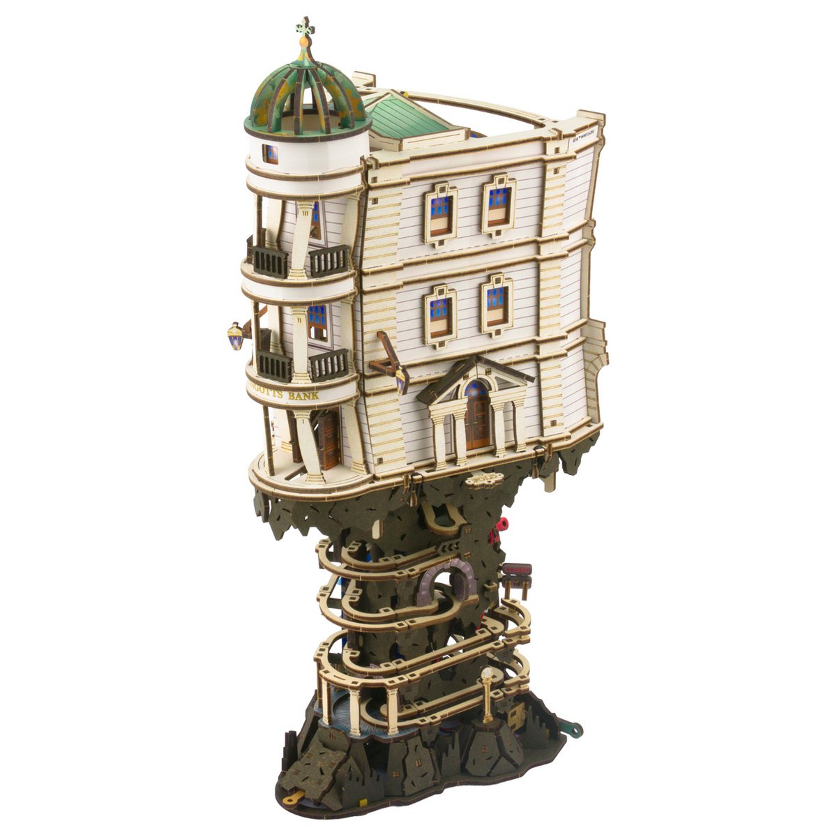 Ugears Harry Potter Gringotts Bank Marble Run houten 3D bouwpakket met knikkerbaan - vooraanzicht