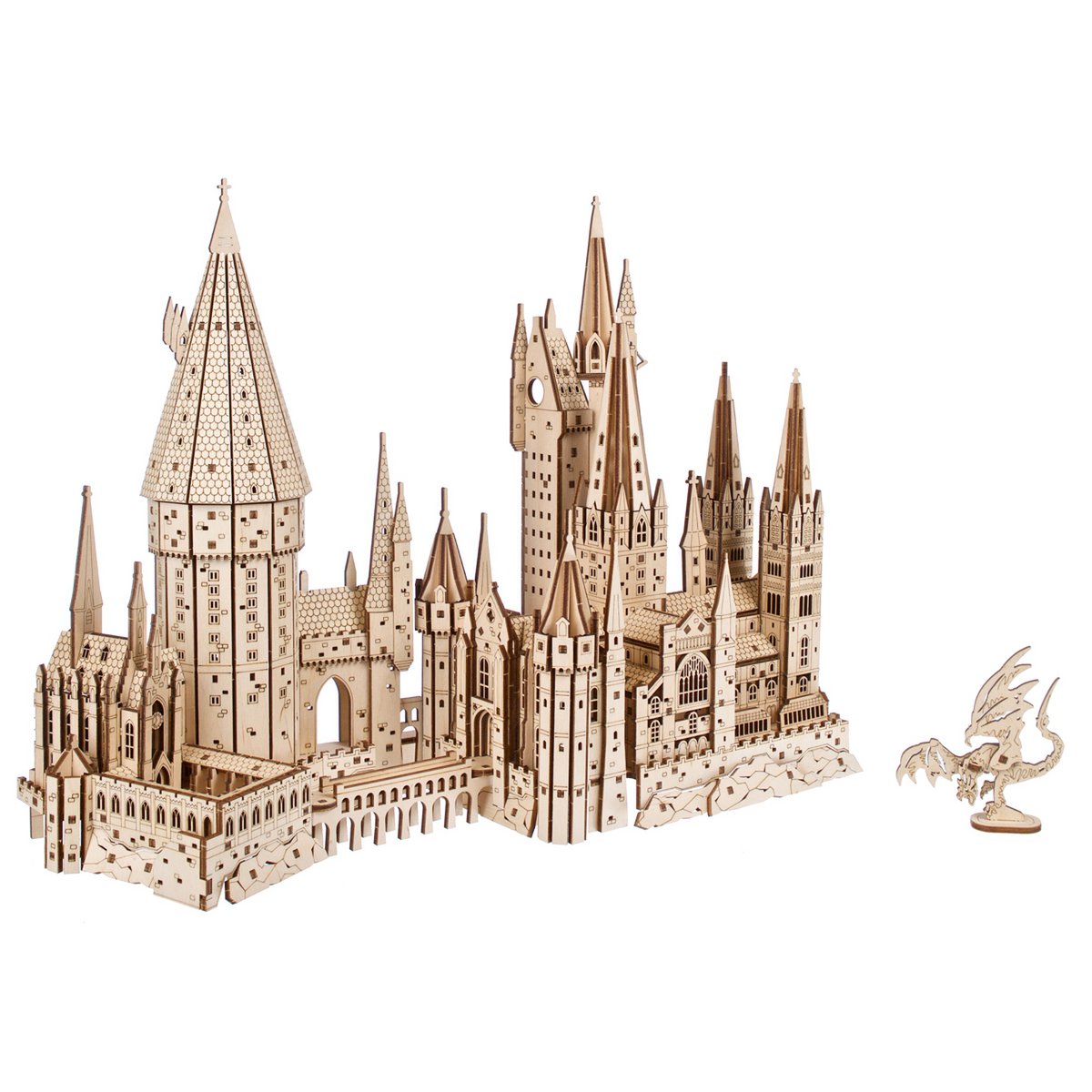 UGears Harry Potter Hogwarts Castle houten 3D bouwpakket met torens en bewegende trap - vooraanzicht