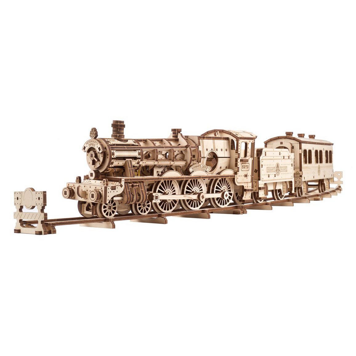 Ugears Harry Potter Hogwarts Express houten mechanisch modelbouwpakket met locomotief, tender en passagierswagon - verpakking