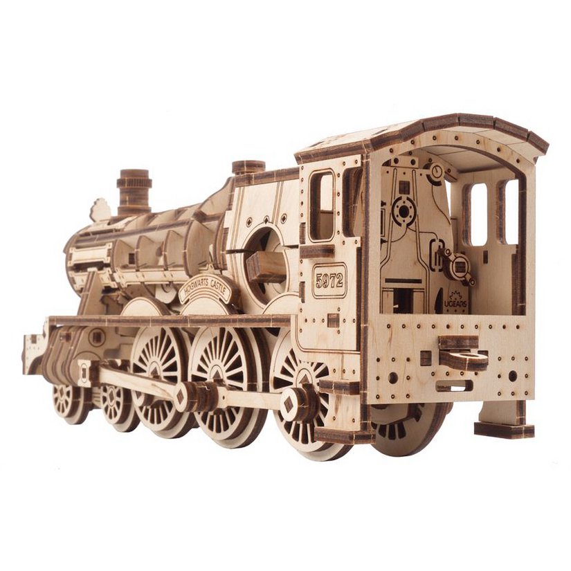 Ugears Harry Potter Hogwarts Express houten mechanisch modelbouwpakket met locomotief, tender en passagierswagon - detailfoto