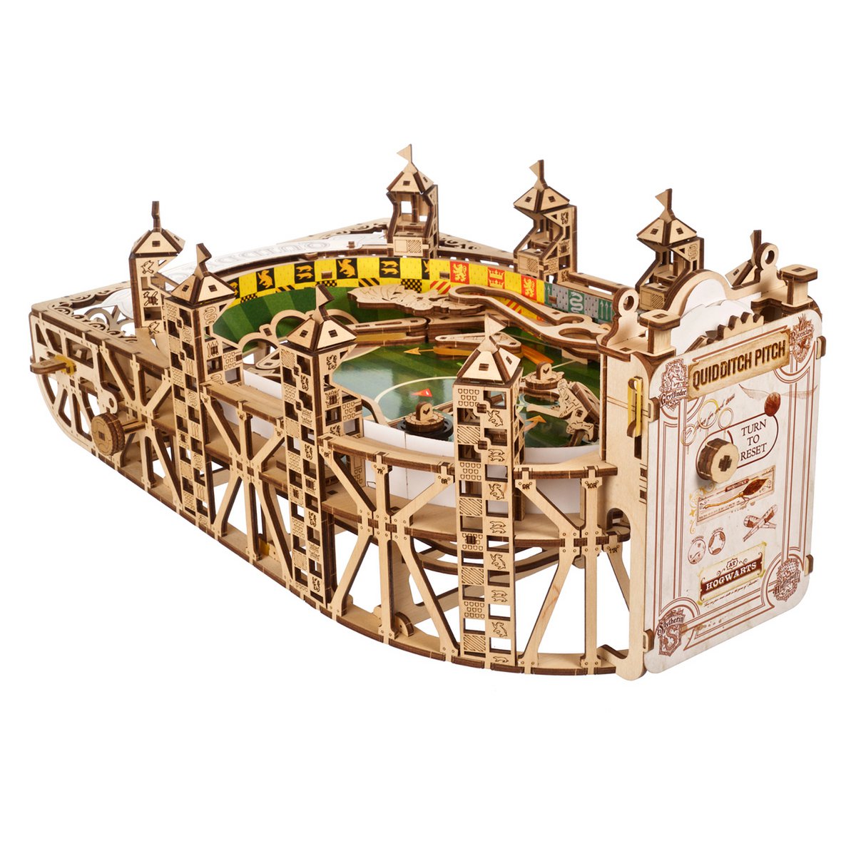 Ugears Harry Potter Quidditch Pinball modelbouw flipperkast met Zweinstein huizen logo's - detailfoto