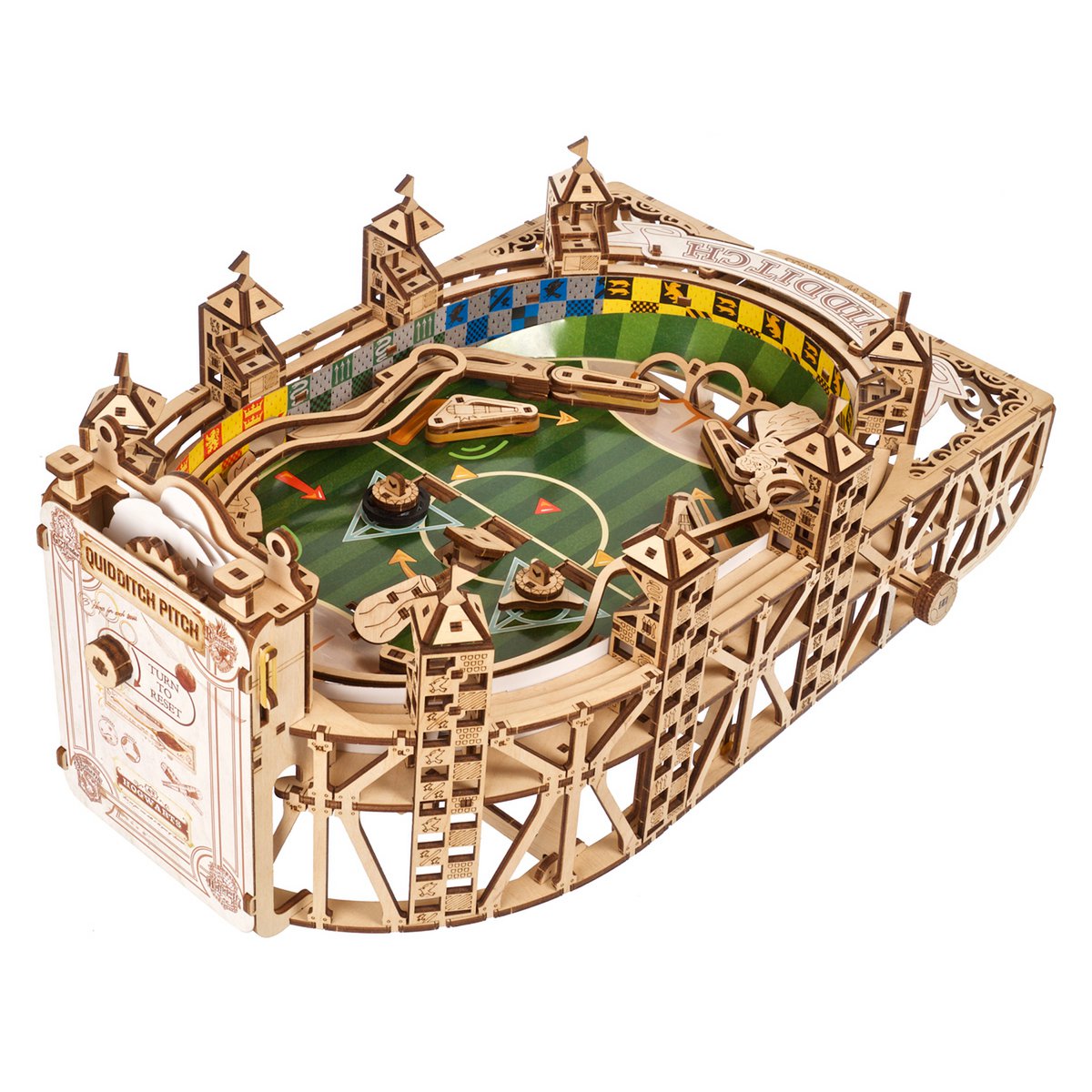 Ugears Harry Potter Quidditch Pinball modelbouw flipperkast met Zweinstein huizen logo's - achteraanzicht