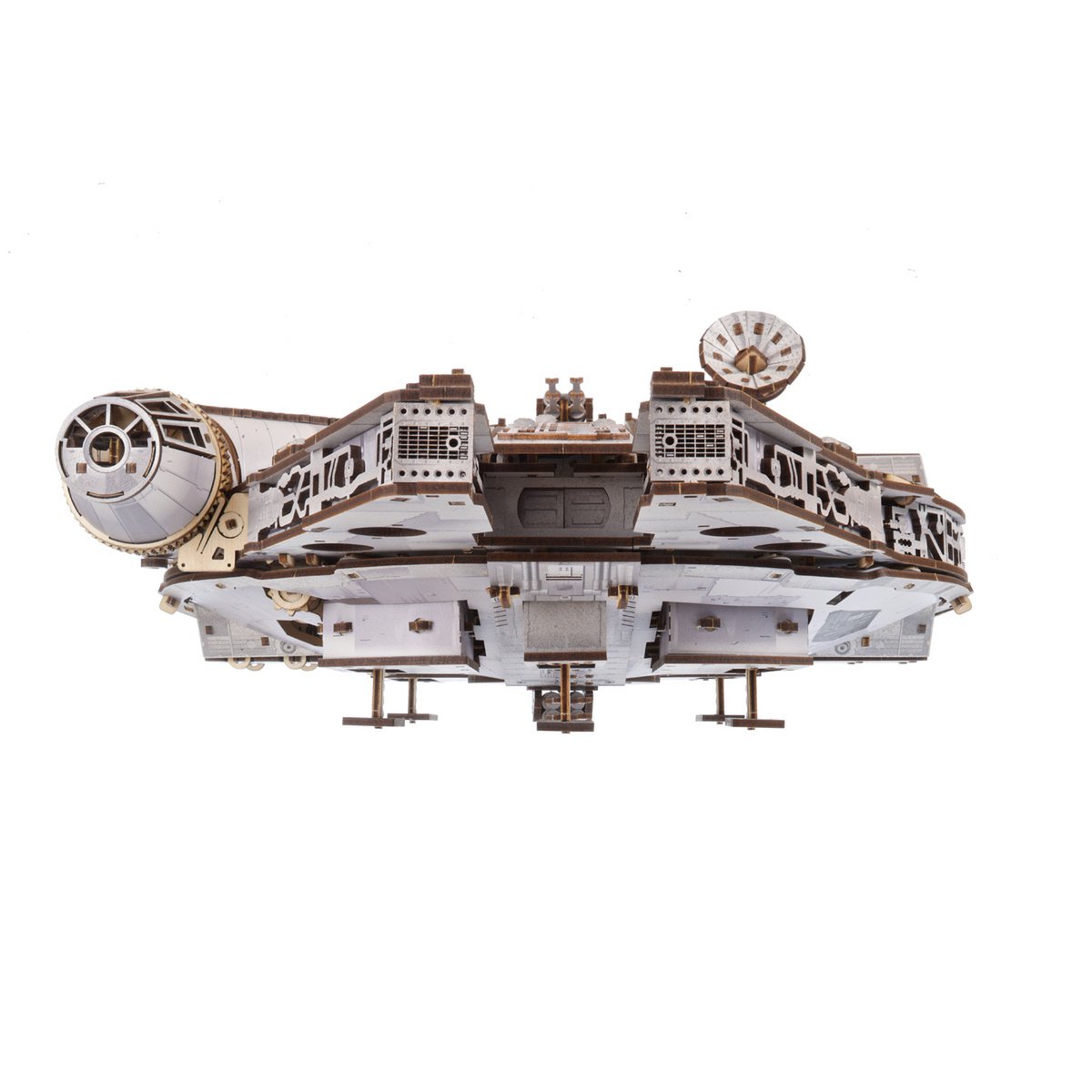UGears Millennium Falcon Star Wars miniatuur houten bouwpakket op schaal 1:75 - zijaanzicht