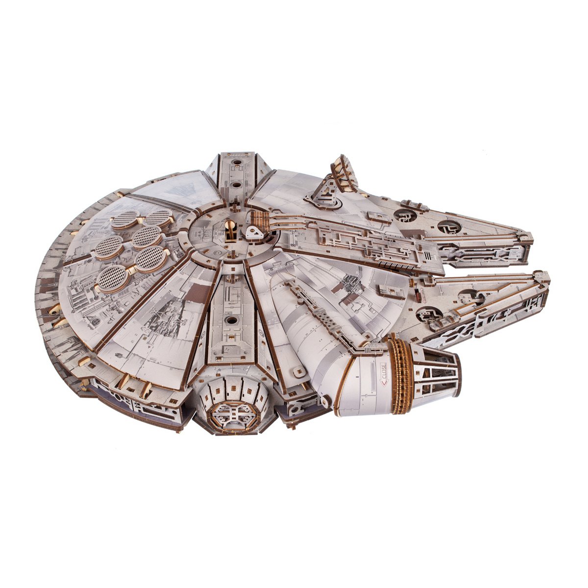 UGears Millennium Falcon Star Wars miniatuur houten bouwpakket op schaal 1:75 - achteraanzicht