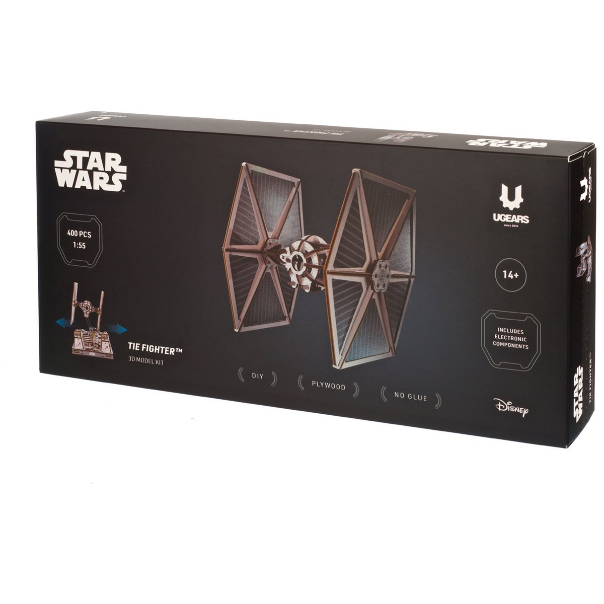 UGears Star Wars TIE Fighter miniatuur bouwpakket verpakking met houten model - verpakking