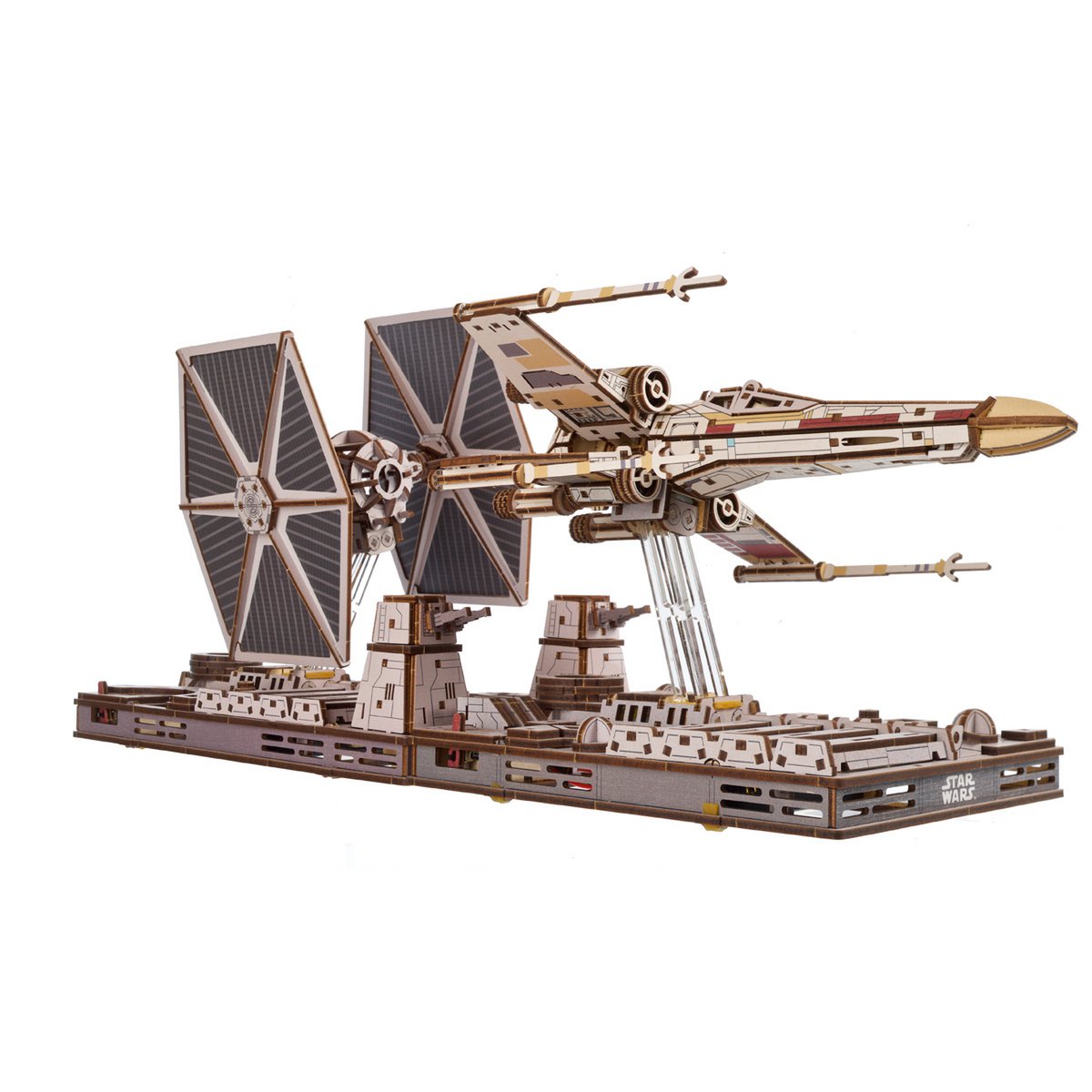 UGears Star Wars TIE Fighter miniatuur bouwpakket verpakking met houten model - detailfoto