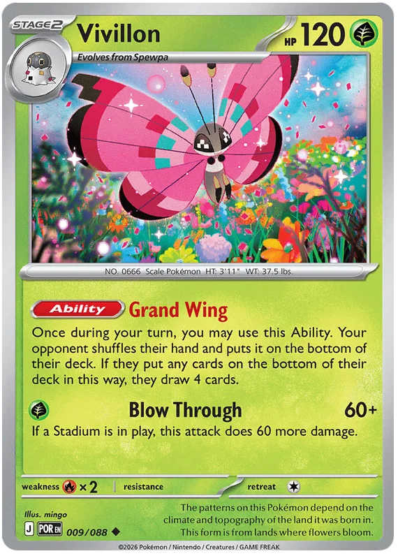Vivillon common Pokémon kaart nummer 009 uit de set Perfect Order